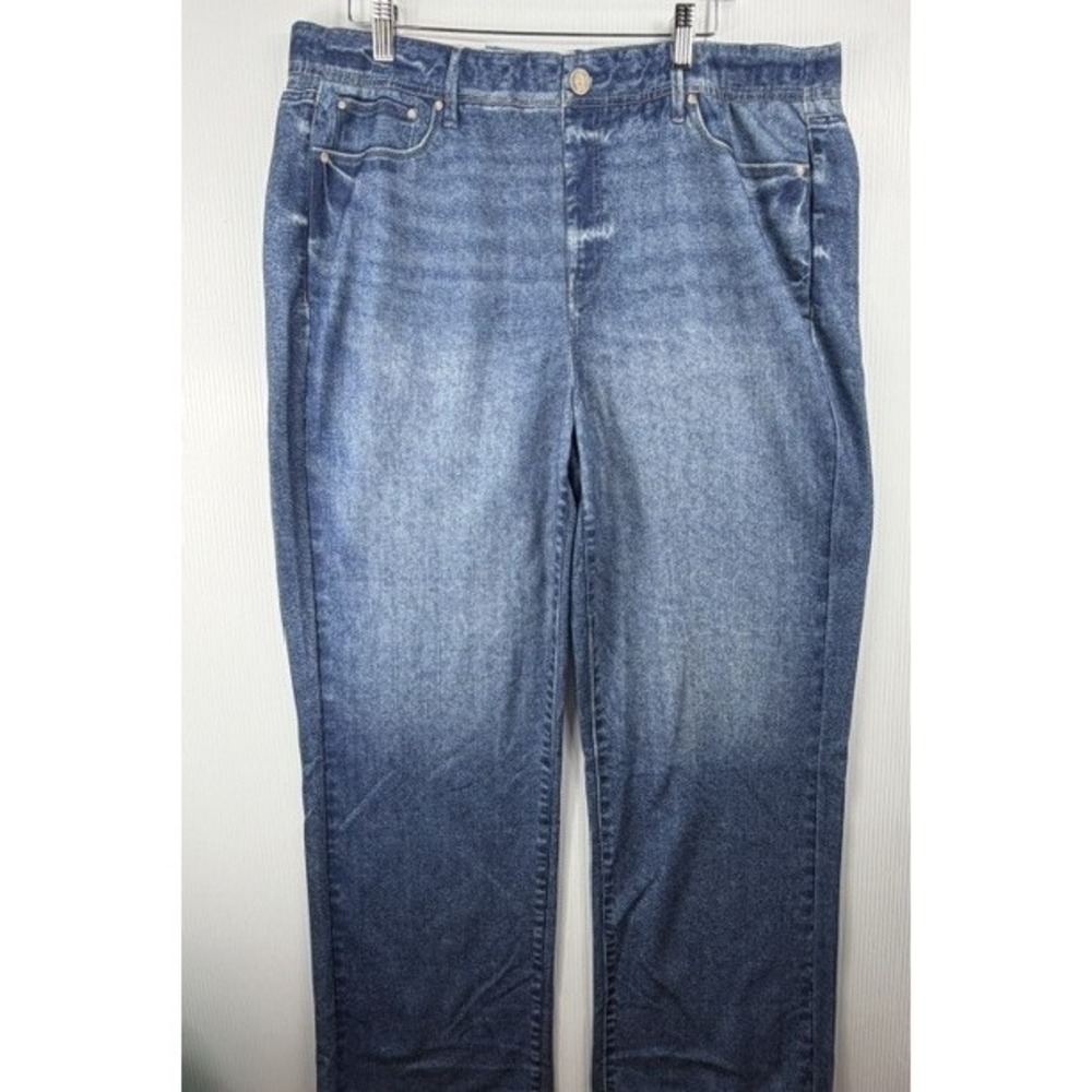 Seven7 Illusion Denim Jeans XL Wide Leg Saltaire Sweatpant Comfort Blue‎ Knit
